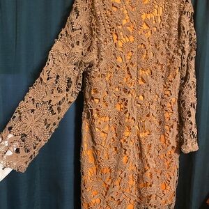 Cato Brown Crochet Long Sleeve Dress